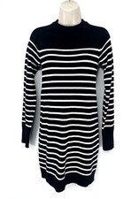 ZARA Soft Thin Chunky Knit WOOL Blend Women's Black White Jumper Dress UK 8 10 S