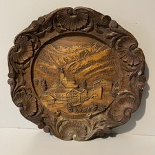 German Vintage Wooden Plate Plaque Hand Carved Wall Hanging  SAALBACH