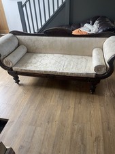 Stunning Antique Victorian? Mahogany Double Scroll End Arm Carved Sofa - Gold