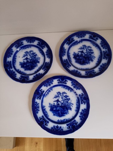 Flow blue dinner plates amoy - flow,