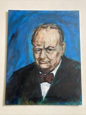 Contemporary Oil Painting Sir Winston Churchill Portrait On Board .