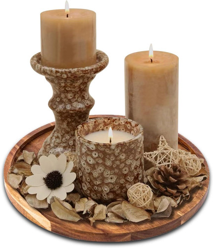 Wooden candle holder - wooden, tray