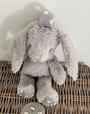 Snuggle Chums Grey Bunny Rabbit Soft Toy with Squeaker, Spotty Ears & Paws - 8"