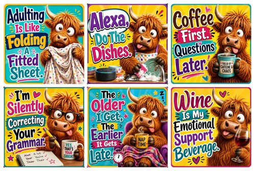 Funny highland cow coasters - funny, |