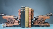 WOODEN BOOKENDS MILITARY CANONS CIRCA 1960's-70's MILITARIA