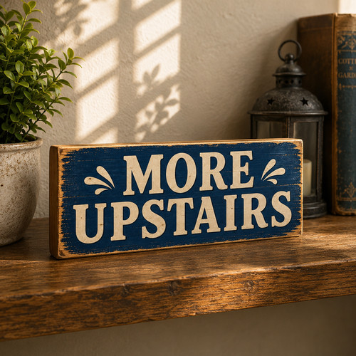 More upstairs sign - upstairs,