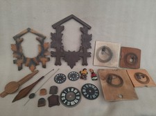 X 2 VINTAGE WOODEN CUCKOO CLOCK FRONTS, 4 BACKS, ETC