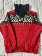 Fairisle Nordic Merino Wool Crane Jumper Ski Top Size Medium Red Black White