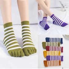 6 Pairs Women Full Toe Socks Toe Separated Cotton Socks Colorful Stripe Socks