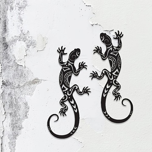 2pc iron gecko wall art - gecko, decor