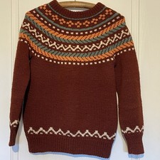 Hand Knitted Wool fairisle sweater  Size M Cinamon Brown  100% wool  A / W