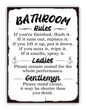 Funny " Bathroom Rules " Metal
