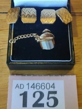 Vintage Rose Gold Tone Cuff links With Mother Of Pearl Tie pin