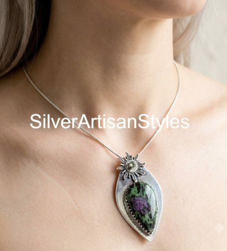 Ruby zoisite citrine pendant - ruby,