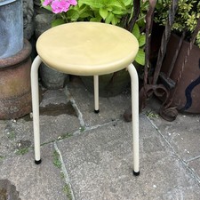 Pair Vintage Retro Mid Century Tripod Dot Stool  Metal Legs Stacking