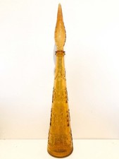 Empoli Vintage 60s Mid Century Art Glass Amber Genie Bottle Italy Zodiac 