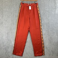 Lisou Trousers Women Size UK 10 Red Orange 100% Silk Wide Leg Tapered Harem