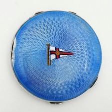 ROYAL BURNHAM YACHT CLUB COMPACT STERLING SILVER & GUILLOCHE ENAMEL 1937
