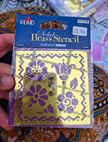 Plaid brass stencil - brass, floral