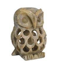 Hand Carved Soapstone Open Owl Baby Bird Inside Intricately Detailed Soap Stone