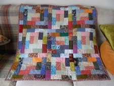 Patchwork Lap Quilt  Lightly Hand Quilted 2 oz Wadding 38x38 in.  Cotton Fabrics