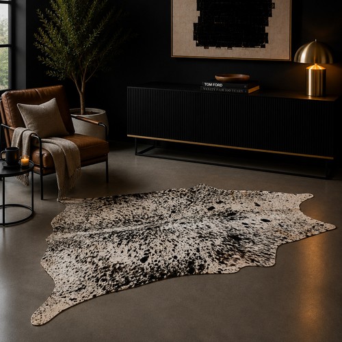 Genuine brown white cowhide - brown,