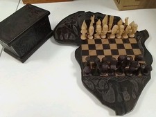 Carved African Chess Set & Board Missing 1 Pawn