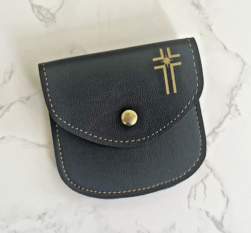 Bonded black leather rosary - black,