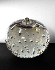 Vintage Clear Glass Controlled Bubble Apple Paperweight by MRM with Label