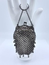 Antique Art Nouveau Whiting & Davis Sterling Silver Mesh Chatelaine Purse
