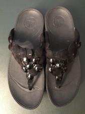 FITFLOP FLEUR BLACK SUEDE LEATHER TOE POST SANDAL UK 5 - EU 38 - USA 7