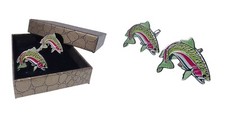 Rainbow Trout Fish Cufflinks, Fishing Fishermans Cuff links in Gift Box 50-97