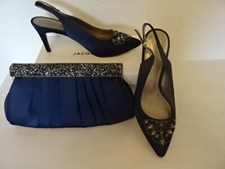 JACQUES VERT JEWEL DETAIL SHOES AND MATCHING BAG  -DARK BLUE SIZE 6 -NEW