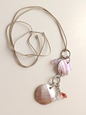 Swarovski  Swan Mother Of Pearl Disc Pendant Necklace Sparkly Chic Crystal