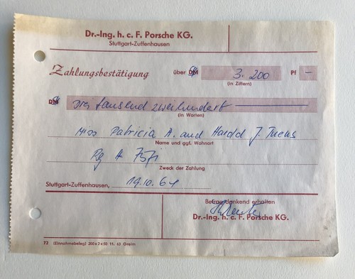 Vintage porsche receipt - porsche,