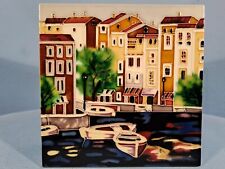 Benaya Ceramic Art Tile, Harbour Scene, 20cm 8" Trivet Wall Plaque