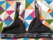 Calvin Klein CK One Unlined Triangle Bralette Black Bra Size S NWT
