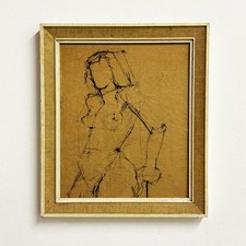Vintage Mid Century Expressive Minimalist Nude Figurative Study Ink Drawing