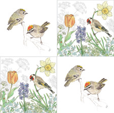 4 x Mixed Paper Table Napkins/33cm/3Ply/Decoupage/Birds/Goldfinch/Goldcrest