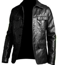 MENS REAL LEATHER BLAZER BLACK SOFT SHEEP CLASSIC SLIM FIT JACKET COAT