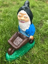 Vintage Garden Gnome with his wheel barrow fully restoted