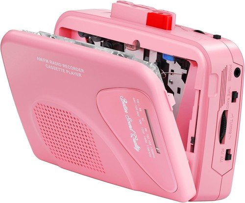 Pink portable cassette player - cassette,