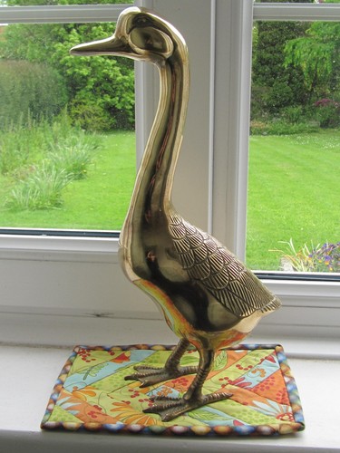 Elegant vintage brass duck - , or