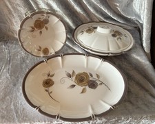 Stunning 3 Piece Melamine Picnic Set Brown Floral Outdoor Serving Plate Tureen
