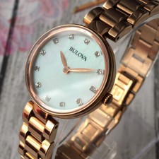 Bulova Watch Ladies DIAMOND GALLERY Pearl Dial Sapphire Steel 27mm Case