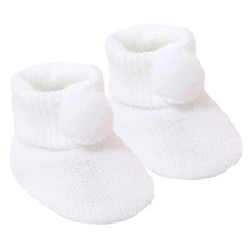 Baby Booties Pom Pom Booties - Newborn ~ White Acrylic Girls Boys Soft Touch