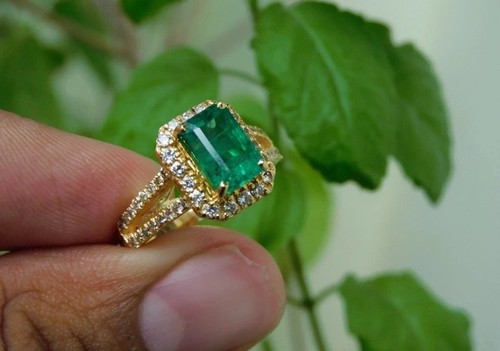 14k zambian emerald diamond - emerald,