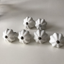 Vintage White Porcelain Drawer Pulls Knobs With Screws, x 6