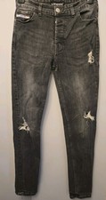 Mens Black Denim Jeans London Attitude 32 Inch Waist 30 Inch Leg Distressed Look