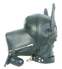 Unisex Puppy Dog Mask Real Leather And Mouth Gag Black Hood Bondage Bdsm